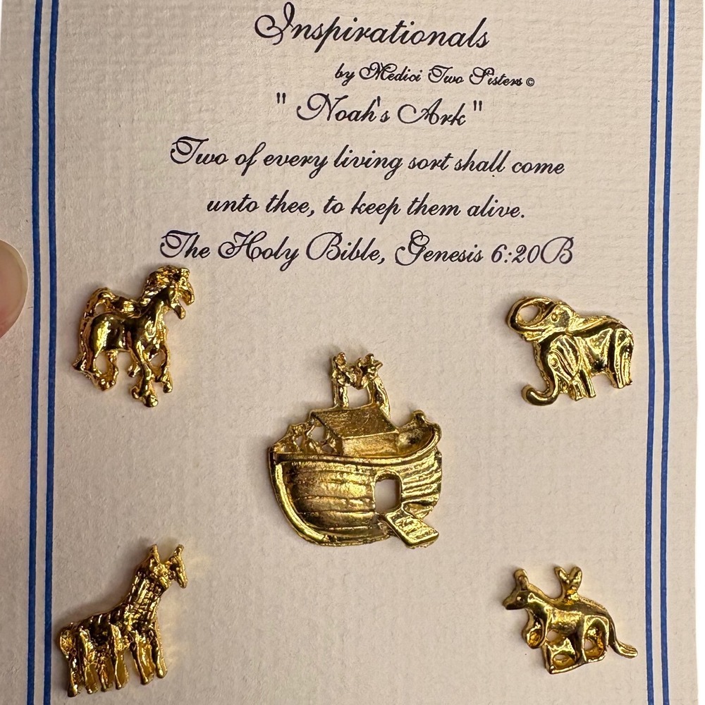 Inspirationals Noahs Ark Gold Tone Metal Pin Set Genesis Bible Story Animals